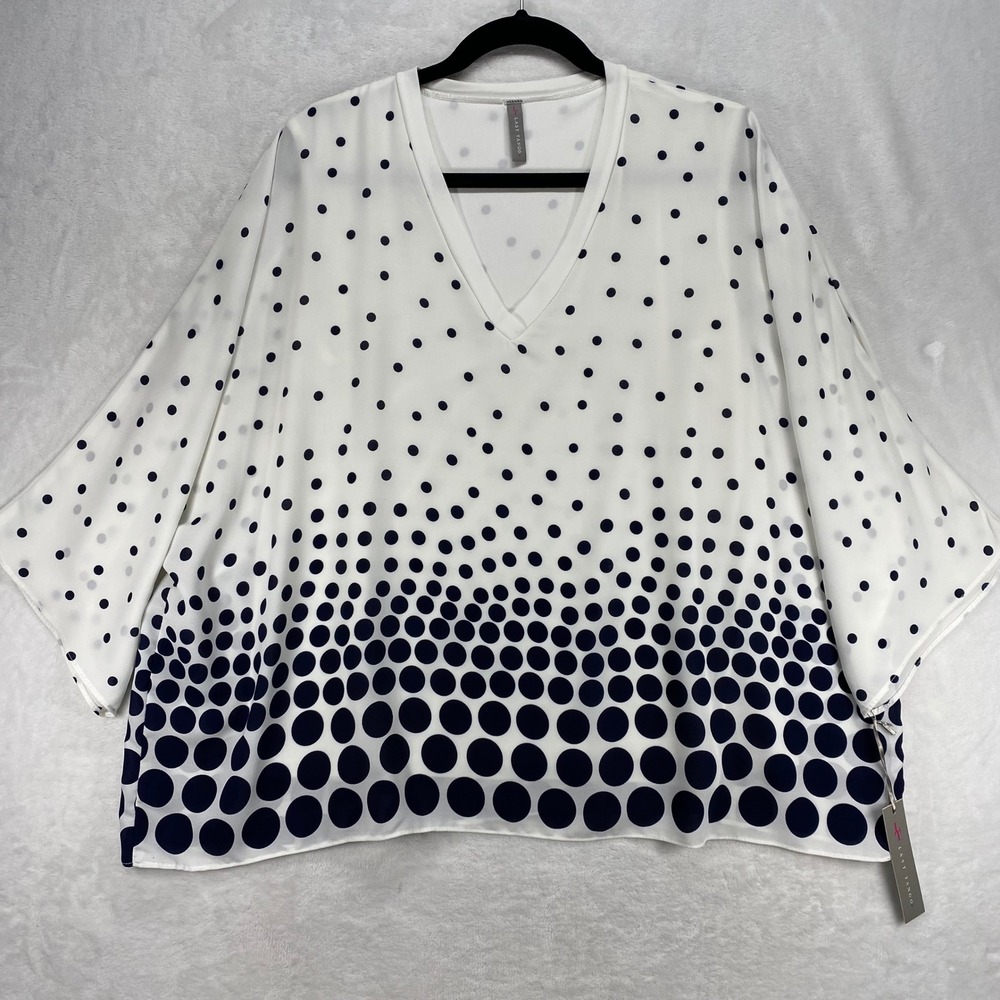 Last Tango Polka Dot Blouse V-Neck 3/4 Sleeve Flowy Top Made in USA Large